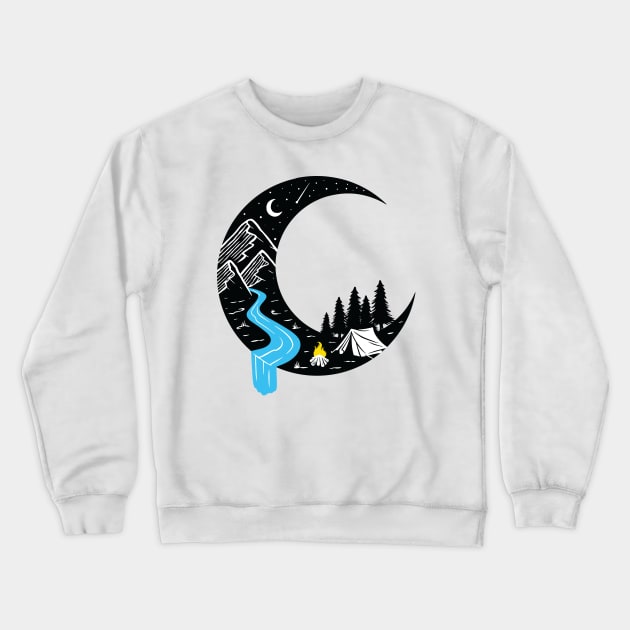 Crescent Moon and Camping Crewneck Sweatshirt by edwardechoblue